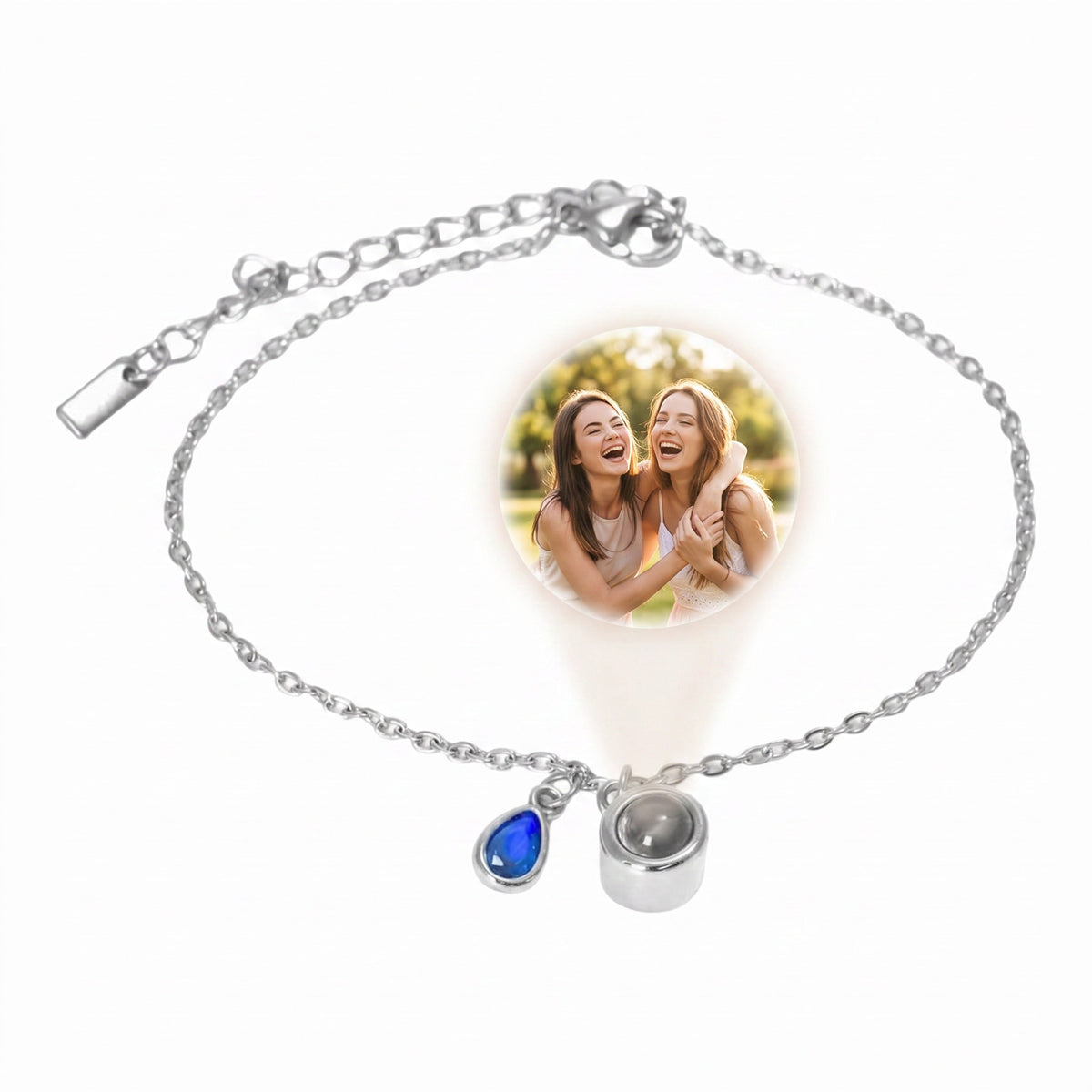 Personalized Photo Bracelet, Stainless Steel, with Teardrop Birthstone, Unique and Intimate Gift, Ruliqua Model