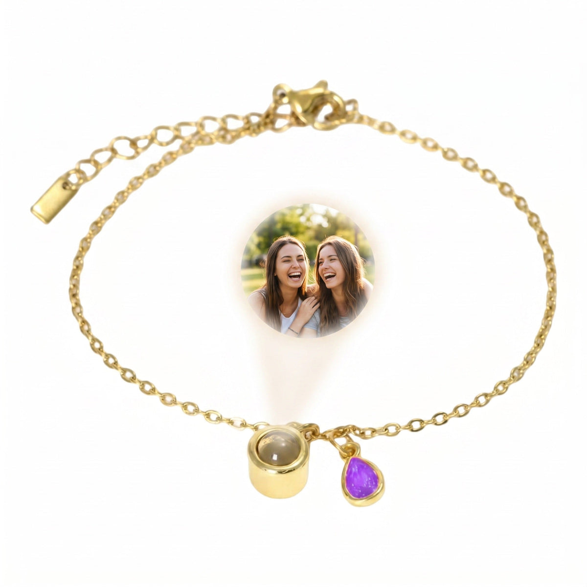 Personalized Photo Bracelet, Stainless Steel, with Teardrop Birthstone, Unique and Intimate Gift, Ruliqua Model