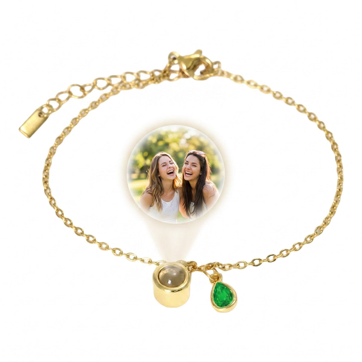 Personalized Photo Bracelet, Stainless Steel, with Teardrop Birthstone, Unique and Intimate Gift, Ruliqua Model