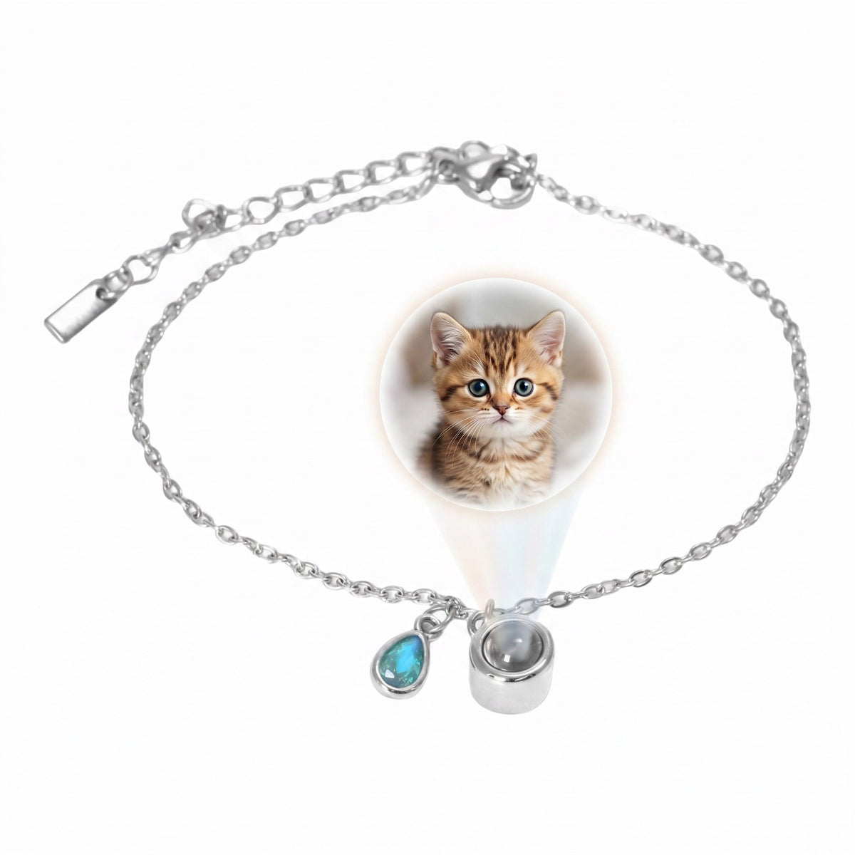 Personalized Photo Bracelet, Stainless Steel, with Teardrop Birthstone, Unique and Intimate Gift, Ruliqua Model