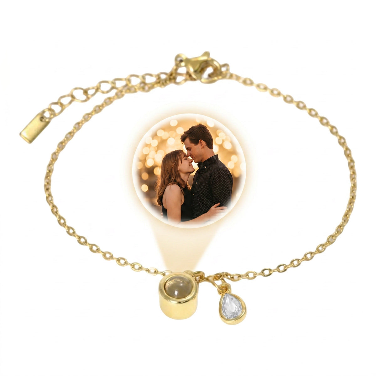 Personalized Photo Bracelet, Stainless Steel, with Teardrop Birthstone, Unique and Intimate Gift, Ruliqua Model