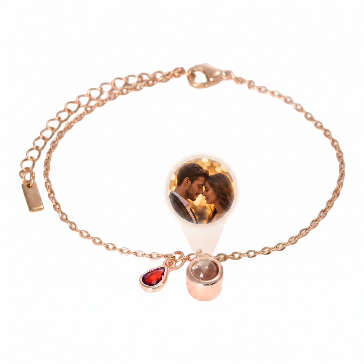Personalized Photo Bracelet, Stainless Steel, with Teardrop Birthstone, Unique and Intimate Gift, Ruliqua Model