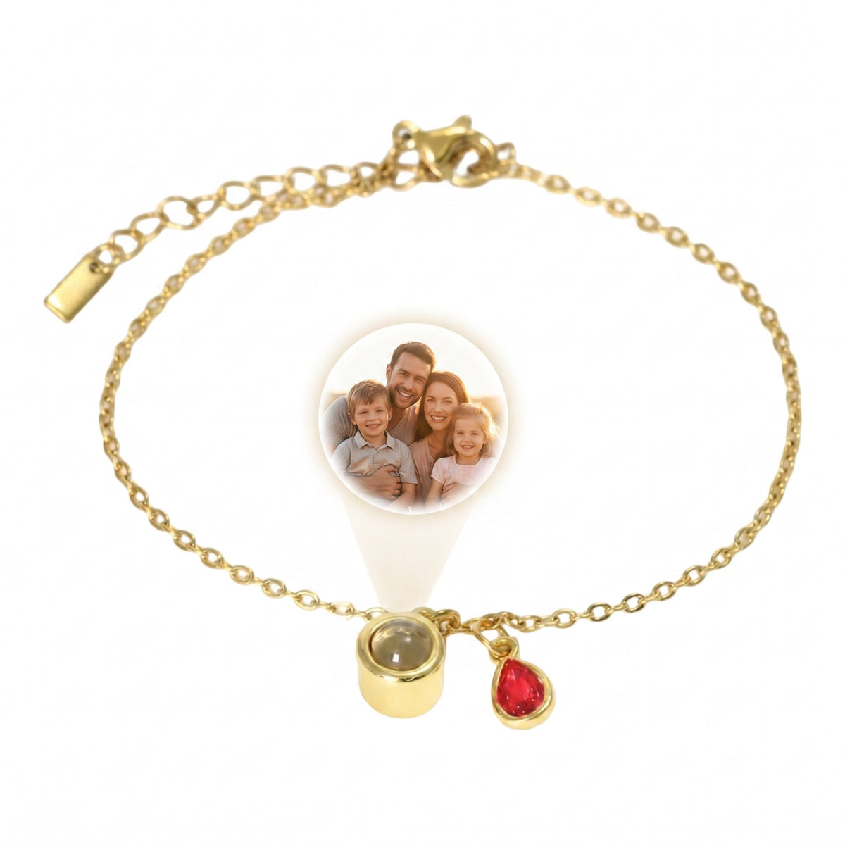 Personalized Photo Bracelet, Stainless Steel, with Teardrop Birthstone, Unique and Intimate Gift, Ruliqua Model