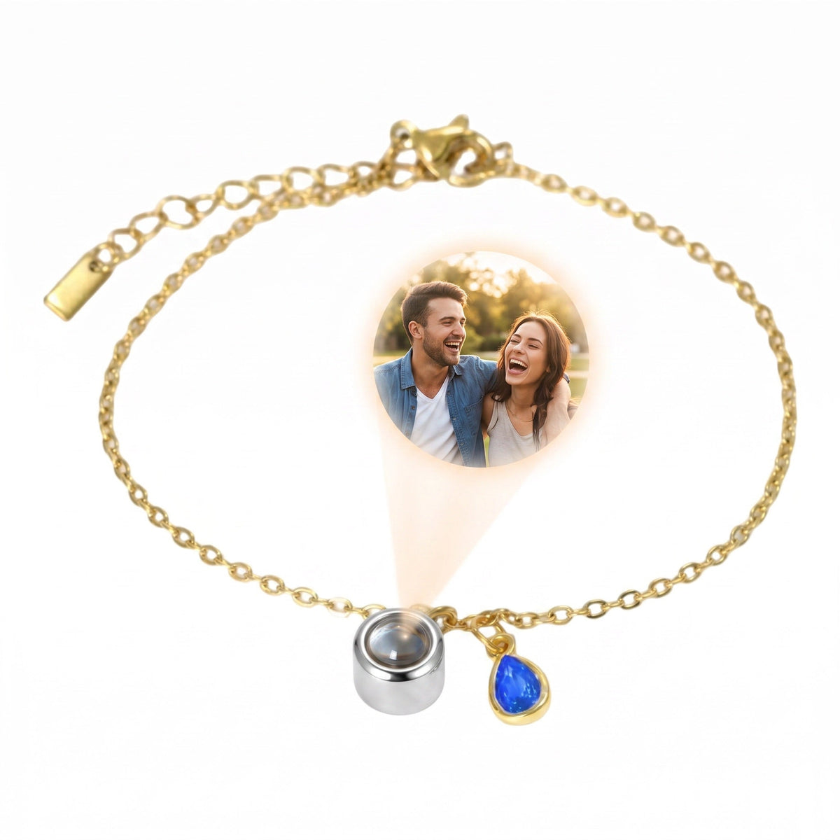 Personalized Photo Bracelet, Stainless Steel, with Teardrop Birthstone, Unique and Intimate Gift, Ruliqua Model