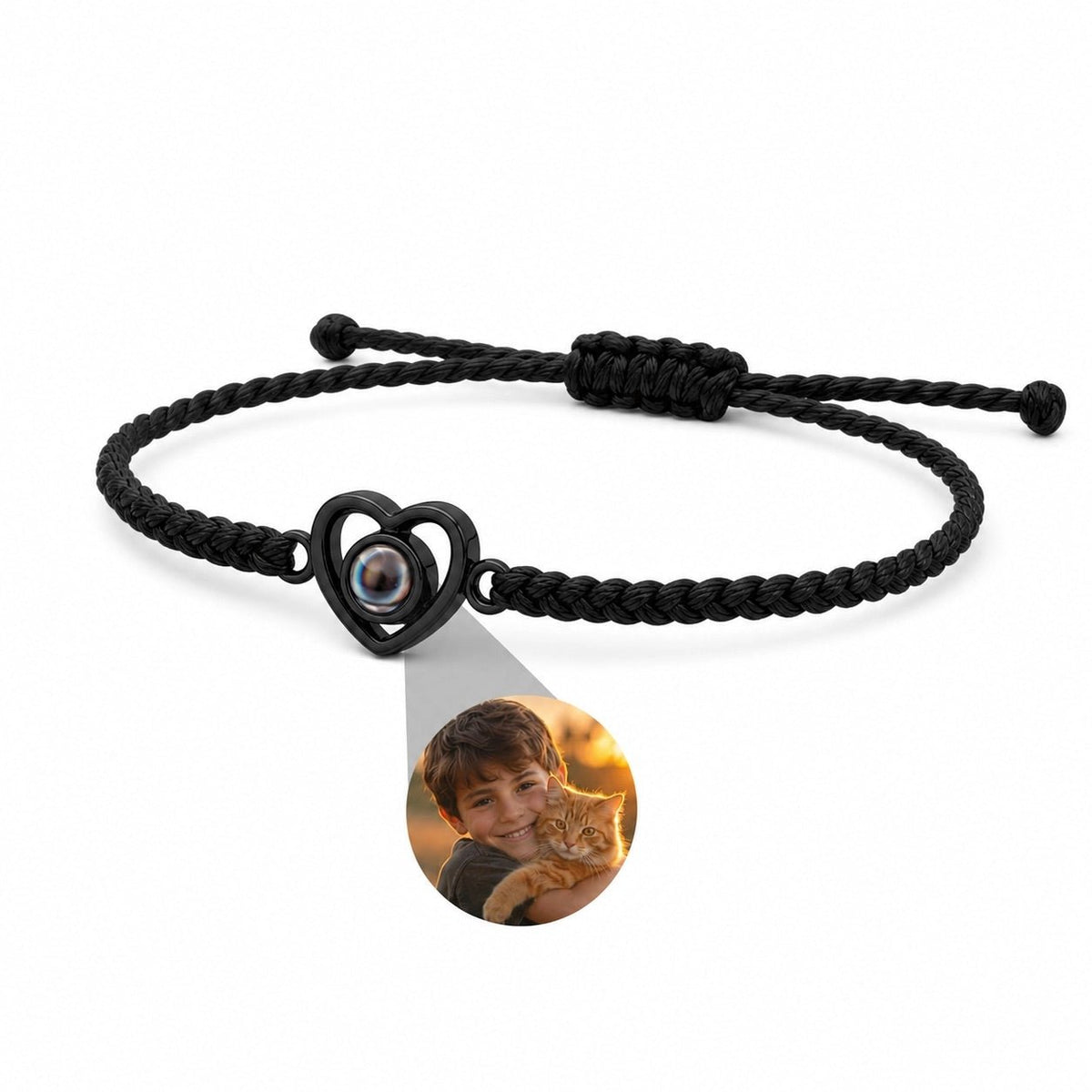 Personalisierbares Fotoband, geflochtenes Band, Herzanhänger mit Projektion, Modell Pyralie