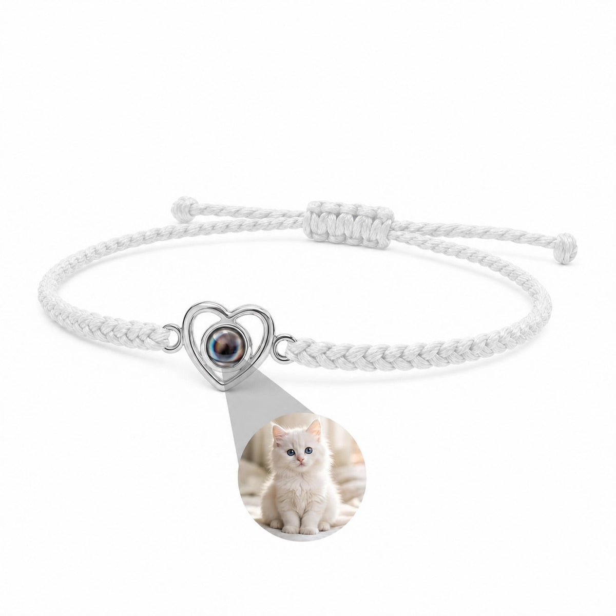 Personalisierbares Fotoband, geflochtenes Band, Herzanhänger mit Projektion, Modell Pyralie