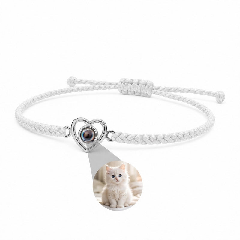 Bracelet photo personnalisé avec photo projetée, pendentif cœur en argent, bijou émotionnel à offrir, modèle Pyralie