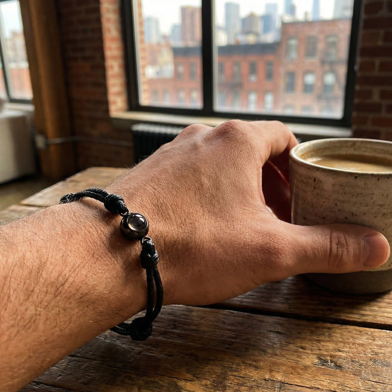 Bracelet photo personnalisé, corde et acier inoxydable, modèle Réni