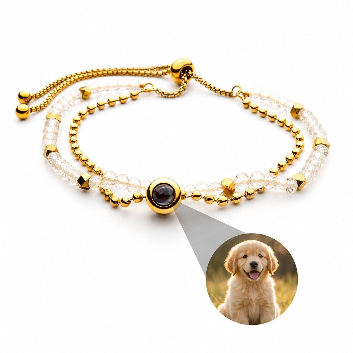Bracelet photo personnalisé, double rang, en pierres naturelles, modèle Tila