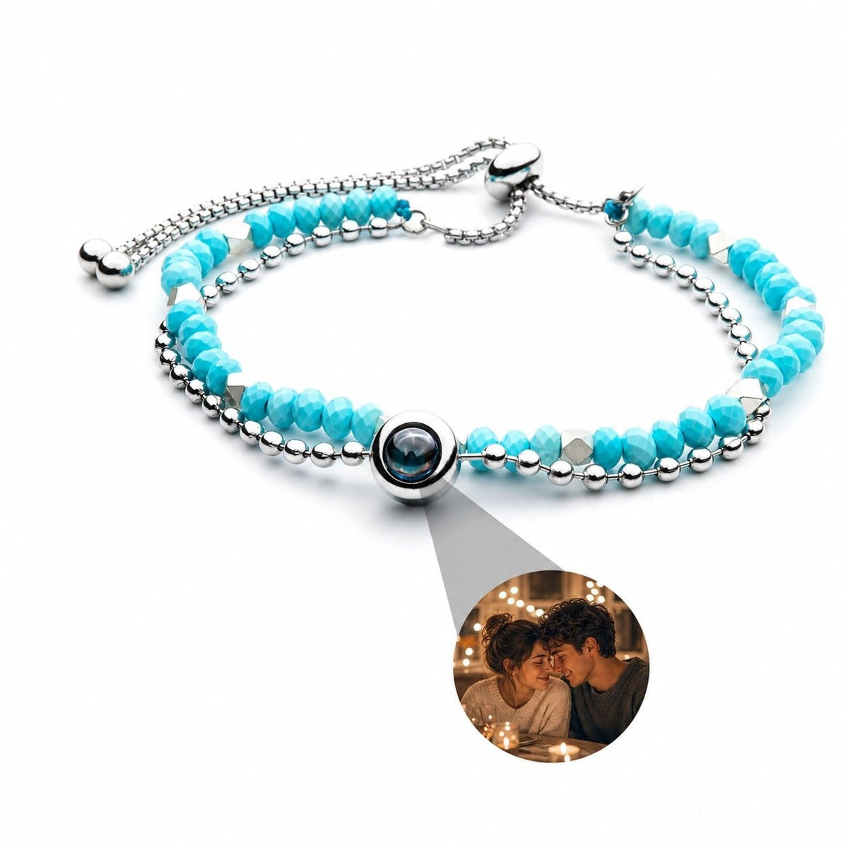 Bracelet photo personnalisé, double rang, en pierres naturelles, modèle Tila