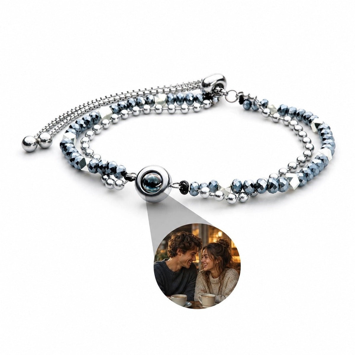 Bracelet photo personnalisé, double rang, en pierres naturelles, modèle Tila