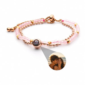 Pulseira personalizada com foto, dupla volta, em pedras naturais, modelo Tila