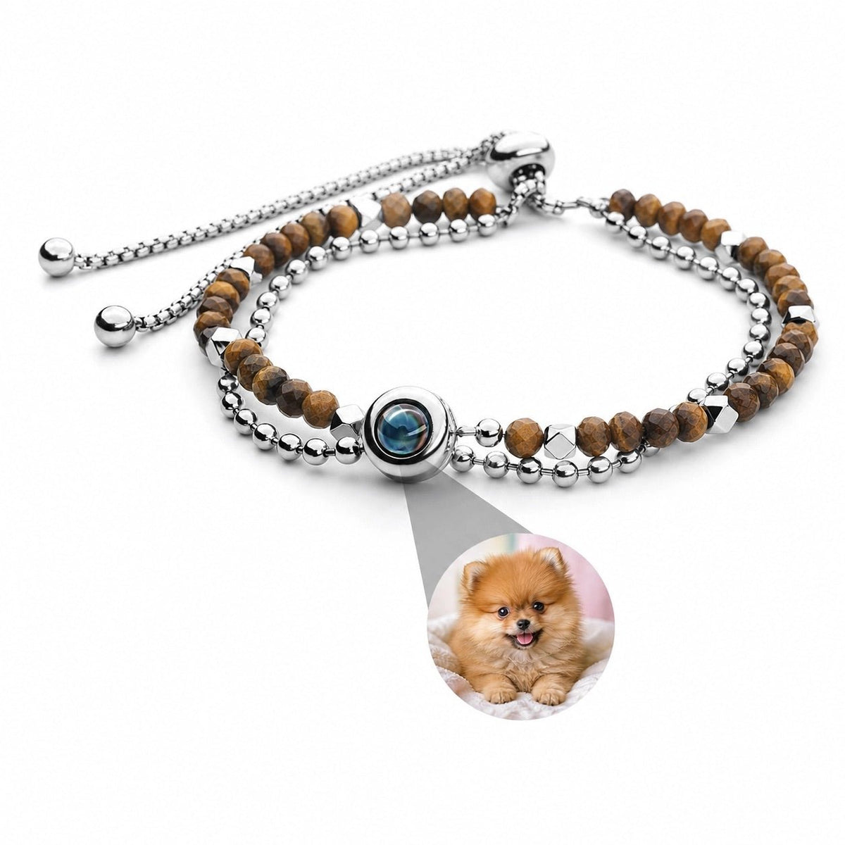 Bracelet photo personnalisé, double rang, en pierres naturelles, modèle Tila