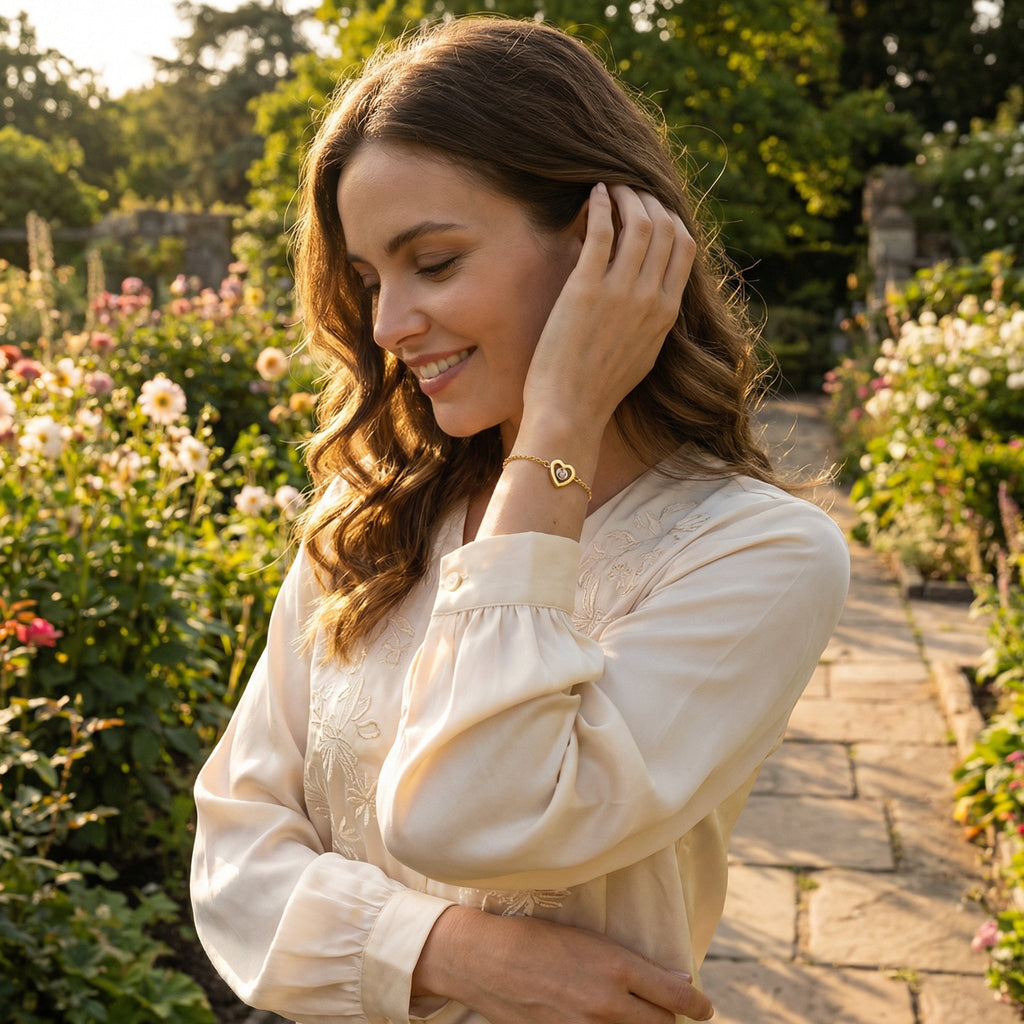 Bracciale personalizzato con foto in acciaio inox, cuore, modello Dayana