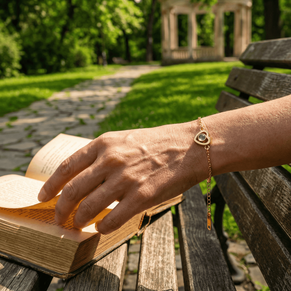 Bracciale personalizzato con foto in acciaio inox, cuore, modello Dayana