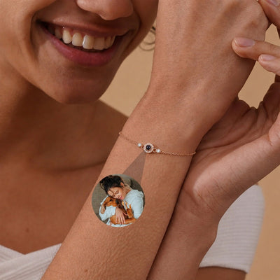 Personalized photo projection bracelet, set with zircons, fine chain, Zania model