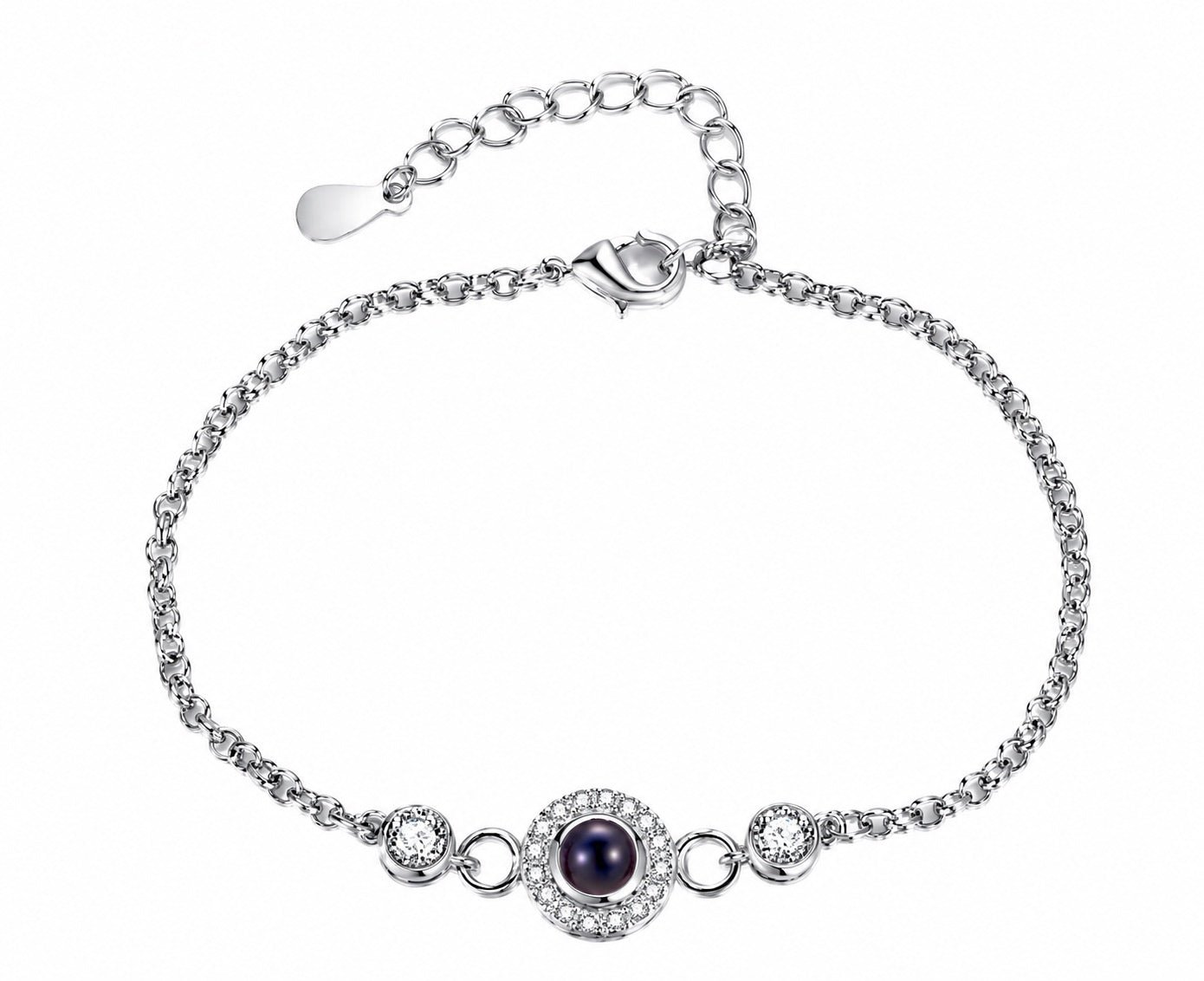 Bracelet photo personnalisé en acier inoxydable, serti d'oxyde de zirconium, modèle Zania