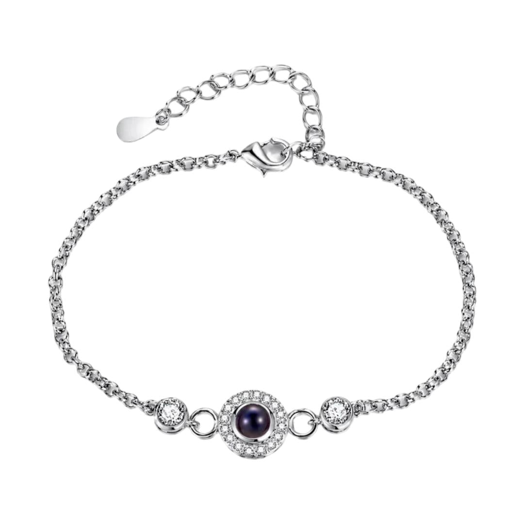 Personalized photo projection bracelet, set with zircons, fine chain, Zania model