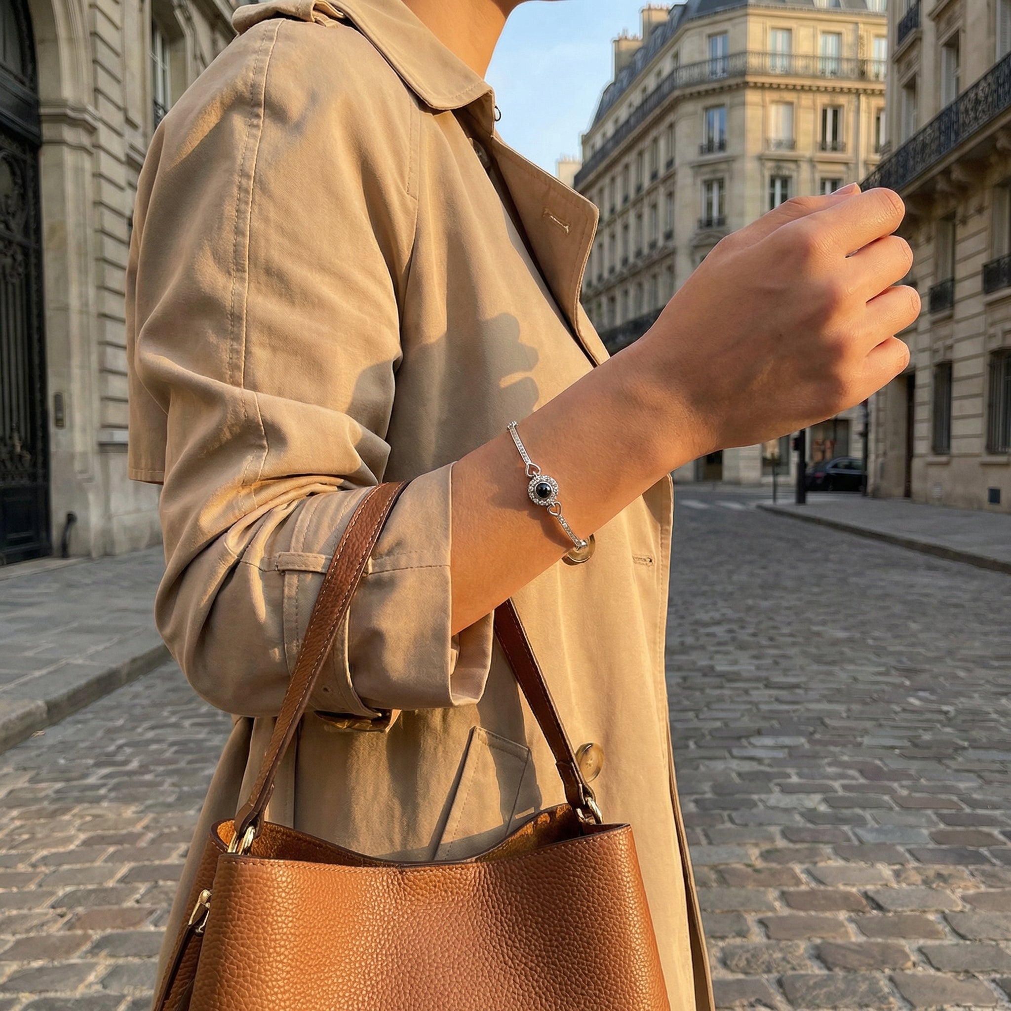 Bracelet photo personnalisé en argent 925, orné d'oxyde de zirconium, modèle Zenaida