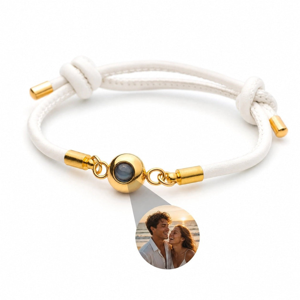 Bracelet photo personnalisé, en cuir et acier inoxydable, modèle Lucho