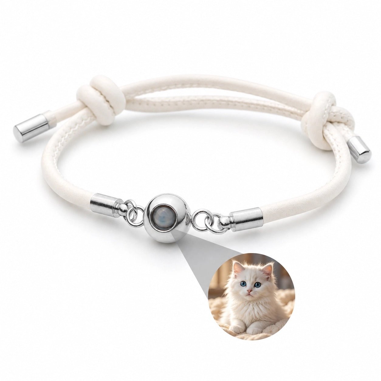 Bracelet photo personnalisé, en cuir et acier inoxydable, modèle Lucho