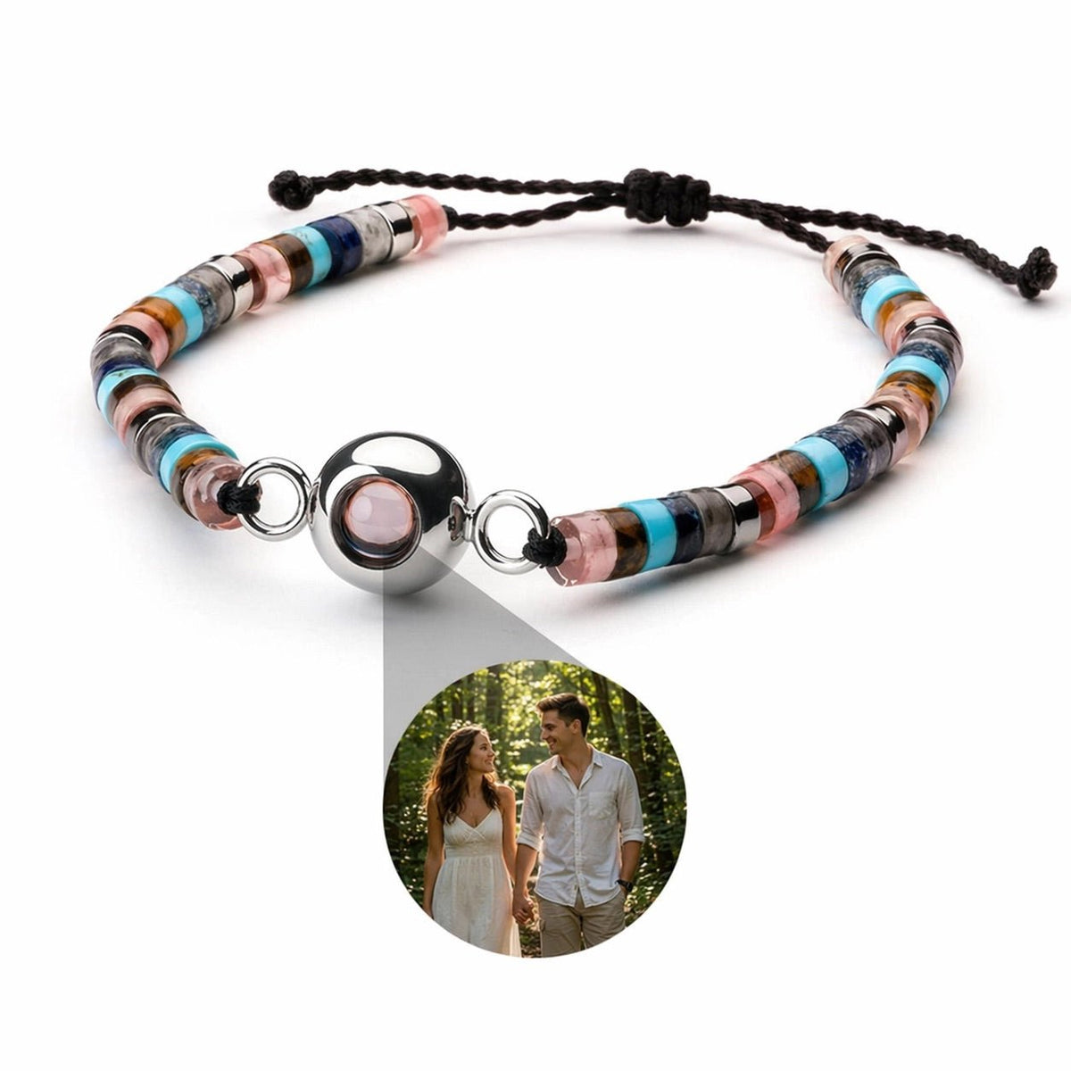 Bracelet photo personnalisé, en pierres heishi naturelles, cadeau émotion, modèle Aïsha