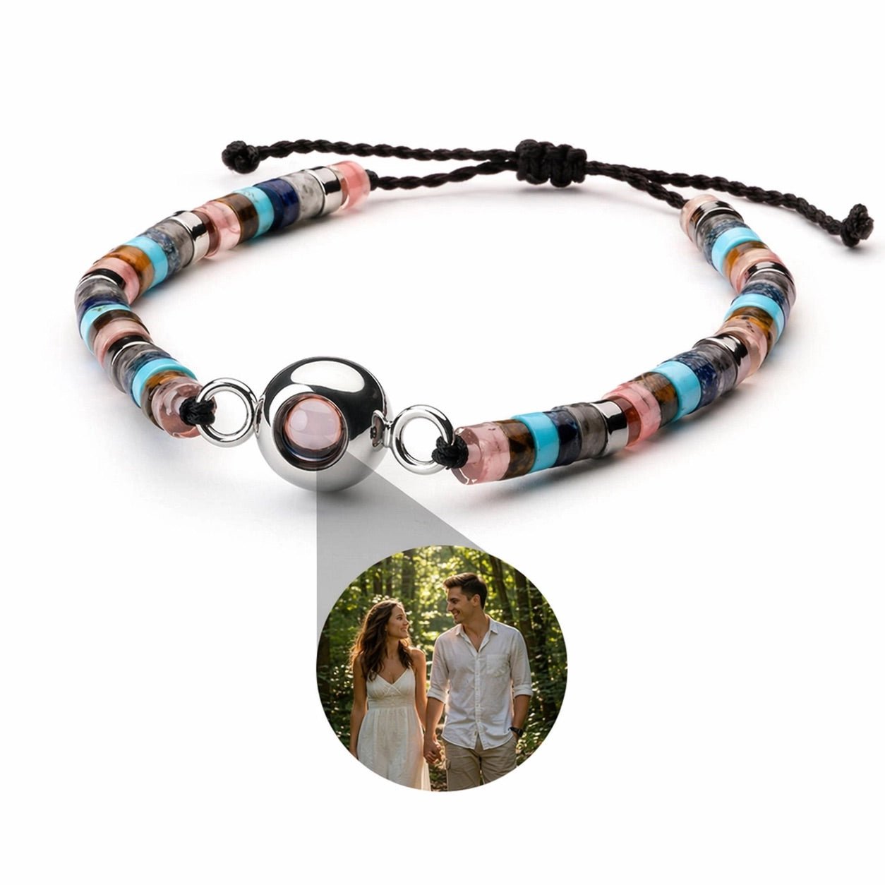 Personalizowana bransoletka ze zdjęciem, z naturalnych kamieni heishi, emocjonalny prezent, model Aïsha