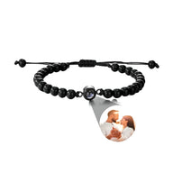 Bracelet Amaru en pierres naturelles onyx noir avec perle centrale personnalisée photo ajustable.
