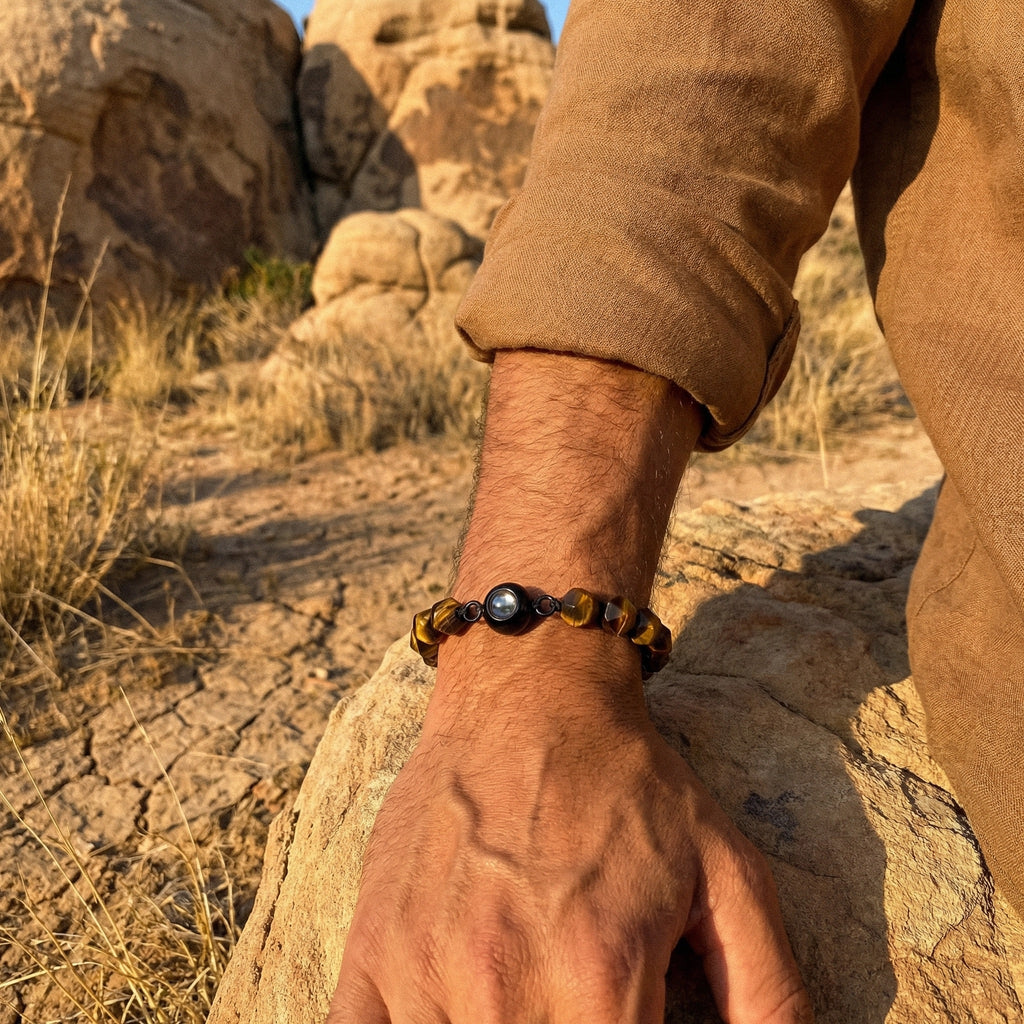 Personalized photo bracelet, in natural stones, Tonali model