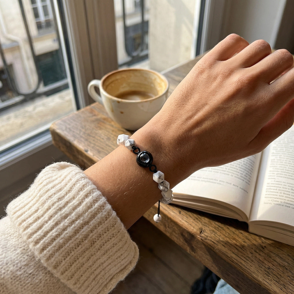 Personalized photo bracelet, in natural stones, Tonali model