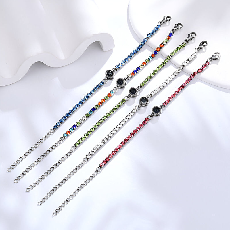 Ensemble de bracelets photo en titane multicolores avec porte-clé cœur assorti, design Aliénor élégant.