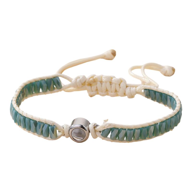 Bracelet photo personnalisé, perles de cristal scintillantes, cordon tressé ajustable, cadeau sur mesure, modèle Kristia