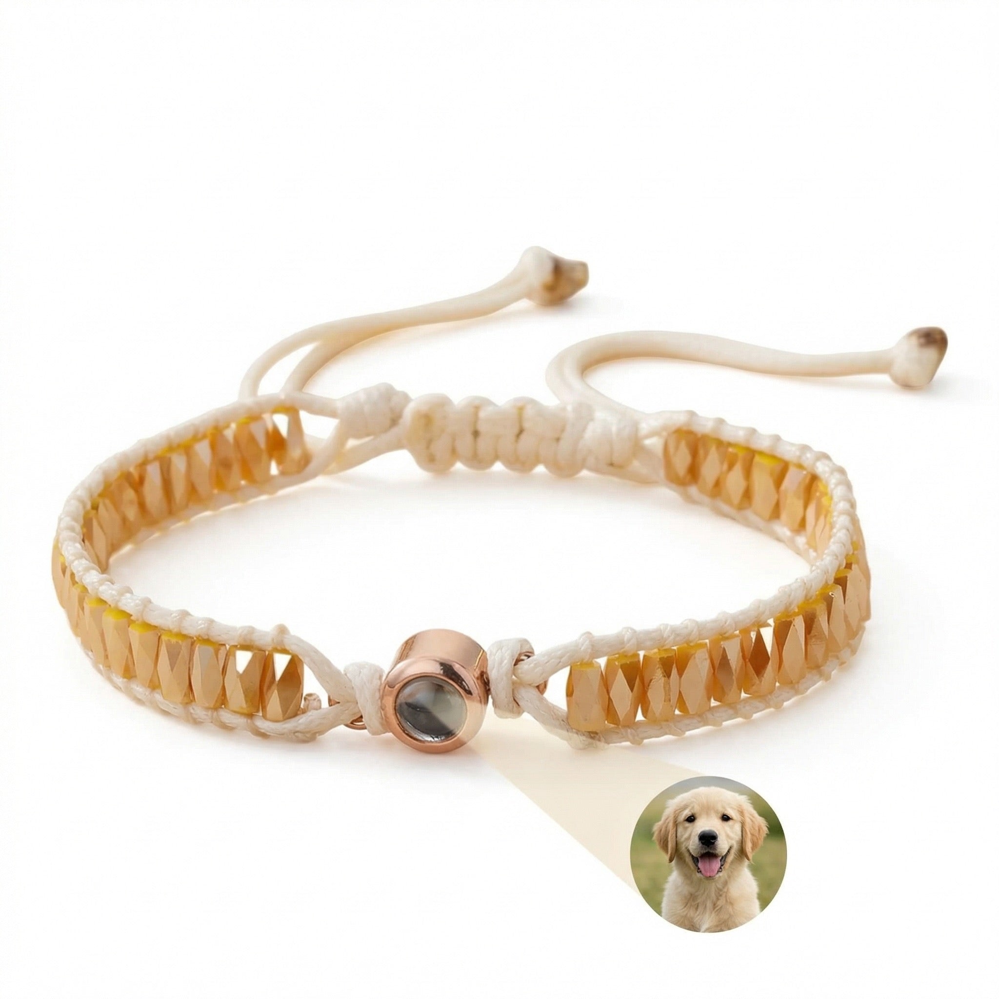 Bracelet photo personnalisé, perles de cristal scintillantes, cordon tressé ajustable, cadeau sur mesure, modèle Kristia