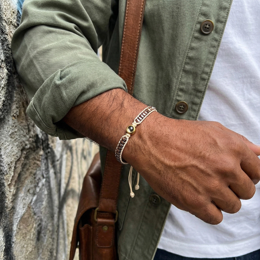 Bracelet photo personnalisé, perles de cristal scintillantes, cordon tressé ajustable, cadeau sur mesure, modèle Kristia