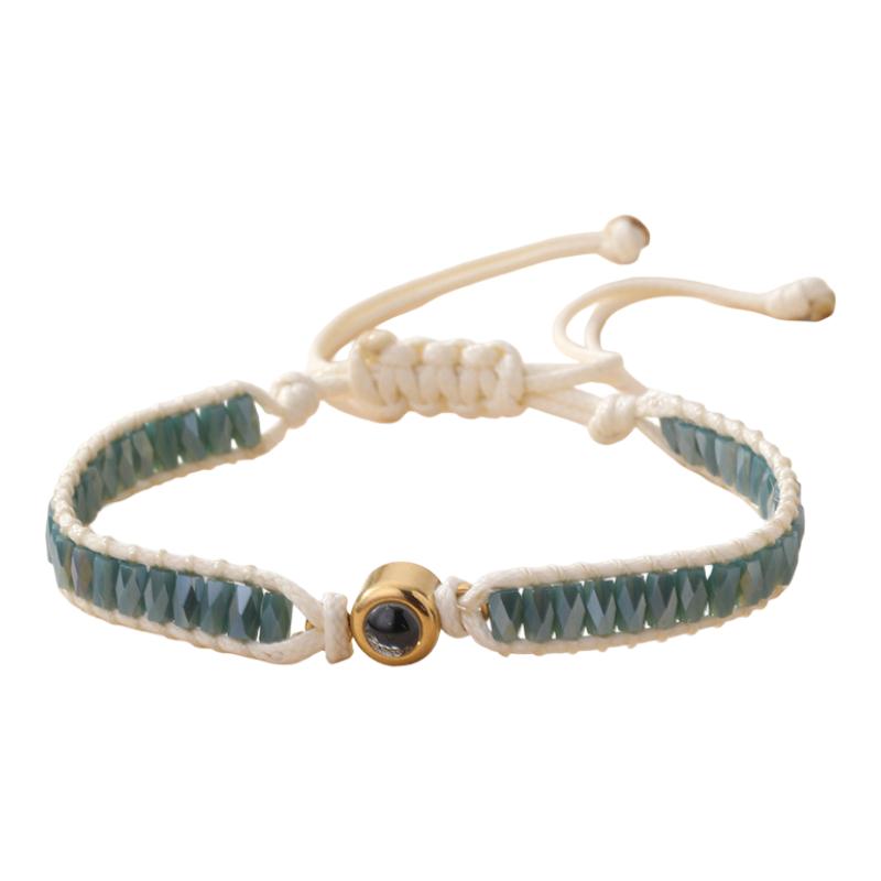 Bracelet photo personnalisé, perles de cristal scintillantes, cordon tressé ajustable, cadeau sur mesure, modèle Kristia