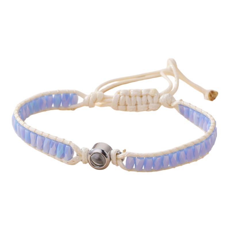 Bracelet photo personnalisé, perles de cristal scintillantes, cordon tressé ajustable, cadeau sur mesure, modèle Kristia