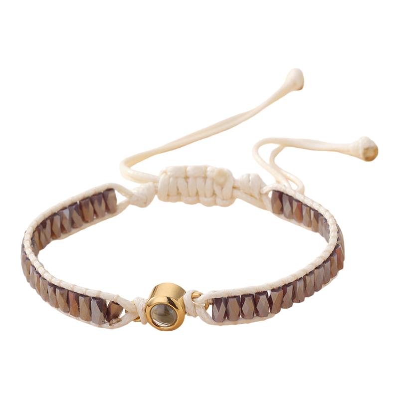 Bracelet photo personnalisé, perles de cristal scintillantes, cordon tressé ajustable, cadeau sur mesure, modèle Kristia