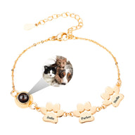 Bracelet or en acier inoxydable avec trois plaques à graver et pendentif photo rond.