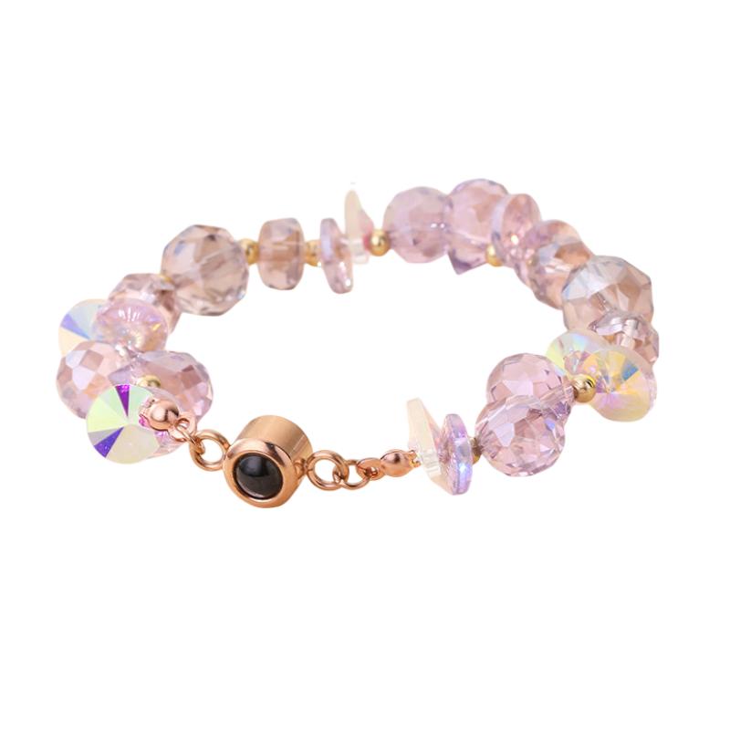 Bracelet personnalisé à projection photo, perles de cristal facettées irisées, modèle Kazal