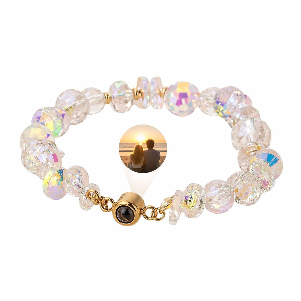 Bracelet personnalisé à projection photo, perles de cristal facettées irisées, modèle Kazal