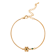 Bracelet fin en titane doré avec fleur et petite pierre verte, style moderne Kinou.