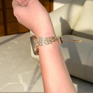 Bracelet or rosé en acier inoxydable, ailes d'ange scintillantes, pour Apple Watch, taille 38-42 mm.