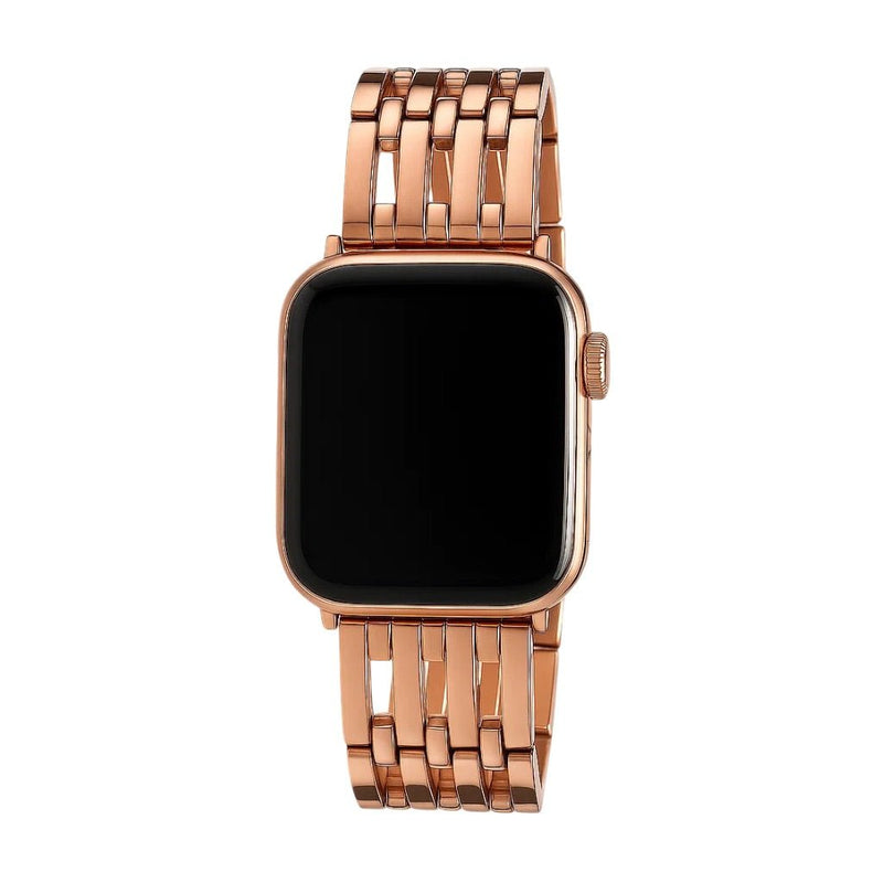 Bracelet pour Apple Watch en métal or rosé avec maillons élégants, style chic soirée.