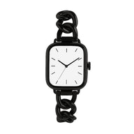 Bracelet Apple Watch mailles cubaines noires en acier inoxydable, style chic et minimaliste, ajustable.