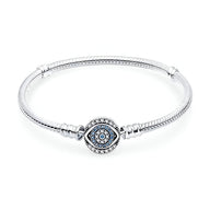 Bracelet en argent avec pendentif oeil bleu personnalisable modèle Adelise pour femme.