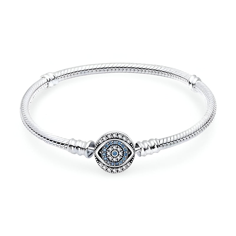 Bracelet en argent avec pendentif oeil bleu personnalisable modèle Adelise pour femme.