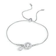 Bracelet ajustable en acier inoxydable argenté avec charm chiffres romains en verre central.