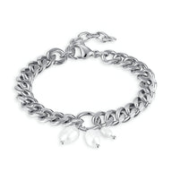 Bracelet femme argenté en acier inoxydable avec perles suspendues élégantes modèle Miranda.