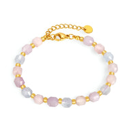Bracelet femme en acier inoxydable or avec perles roses, violettes et blanches en pierres de morganite.
