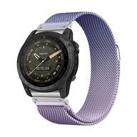 Bracelet en maille milanaise violet pour montre connectée Garmin, acier inoxydable, 22 mm.